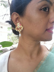 Ruby earrings with enamel and pearl drop-Earrings-PL-House of Taamara
