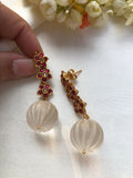 Ruby flower earring with fluoride big bead drop-Earrings-PL-House of Taamara