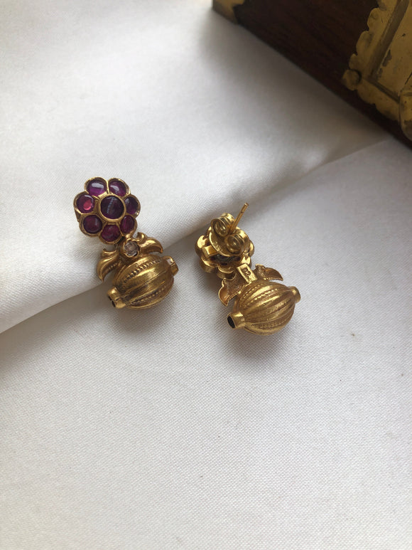 Ruby flower with antique bead studs-Earrings-PL-House of Taamara