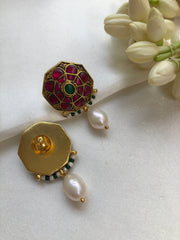 Ruby & green center stone earrings with pearls-Earrings-PL-House of Taamara