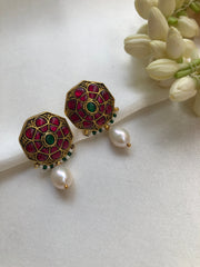 Ruby & green center stone earrings with pearls-Earrings-PL-House of Taamara