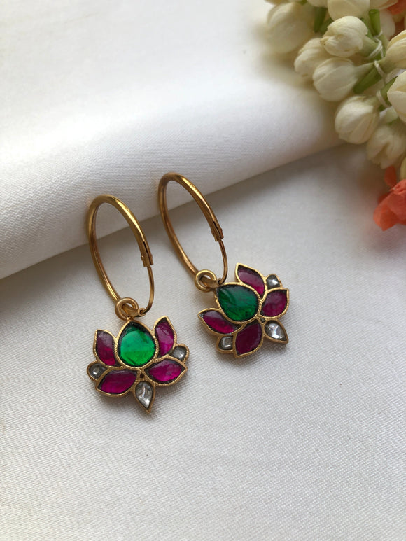 Ruby & green lotus hoop earrings-Earrings-PL-House of Taamara