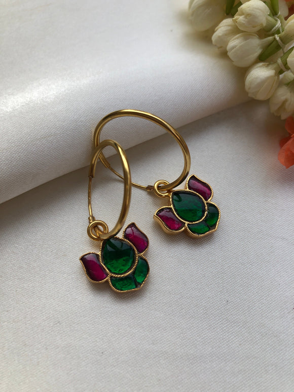 Ruby green & ruby lotus earring-Earrings-PL-House of Taamara