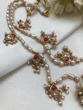 Ruby kundan and antique style pearl line with kundan side motifs-Silver Neckpiece-PL-House of Taamara