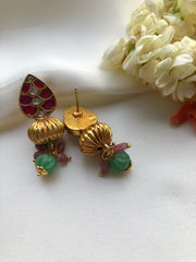Ruby kundan and bead drop earrings-Earrings-PL-House of Taamara
