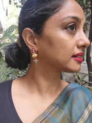 Ruby kundan and bead drop earrings-Earrings-PL-House of Taamara