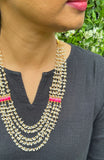 Ruby kundan and pearls bunch necklace (MADE TO ORDER)-Silver Neckpiece-PL-House of Taamara
