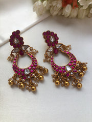 Ruby kundan chand long earrings-Earrings-PL-House of Taamara