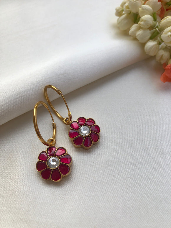 Ruby kundan flower earrings-Earrings-PL-House of Taamara