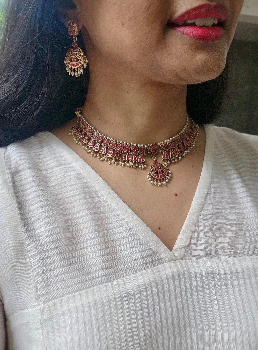Ruby kundan maatapatti, SET-Silver Neckpiece-PL-House of Taamara
