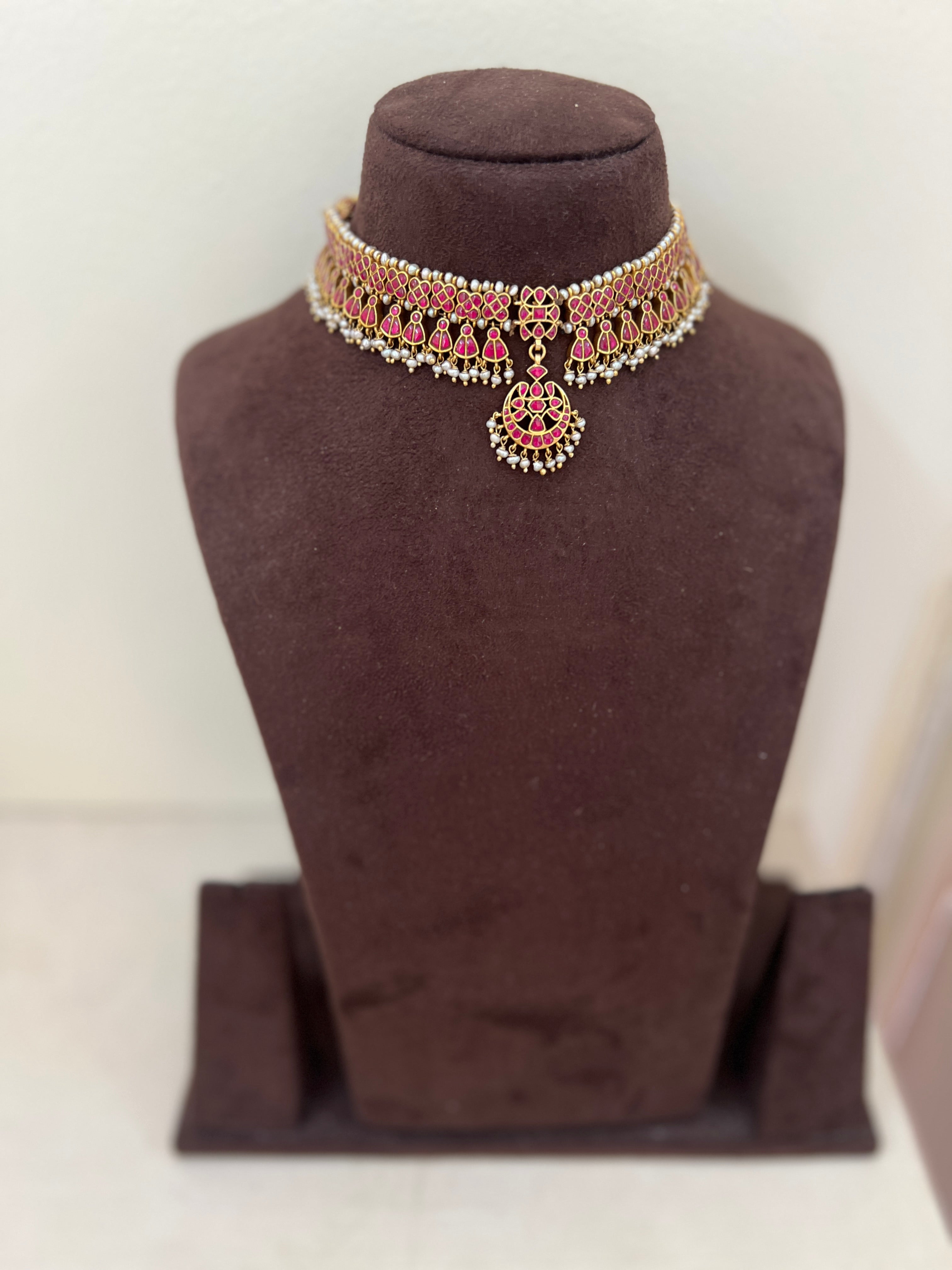 Ruby kundan matha patti, SET-Silver Neckpiece-PL-House of Taamara
