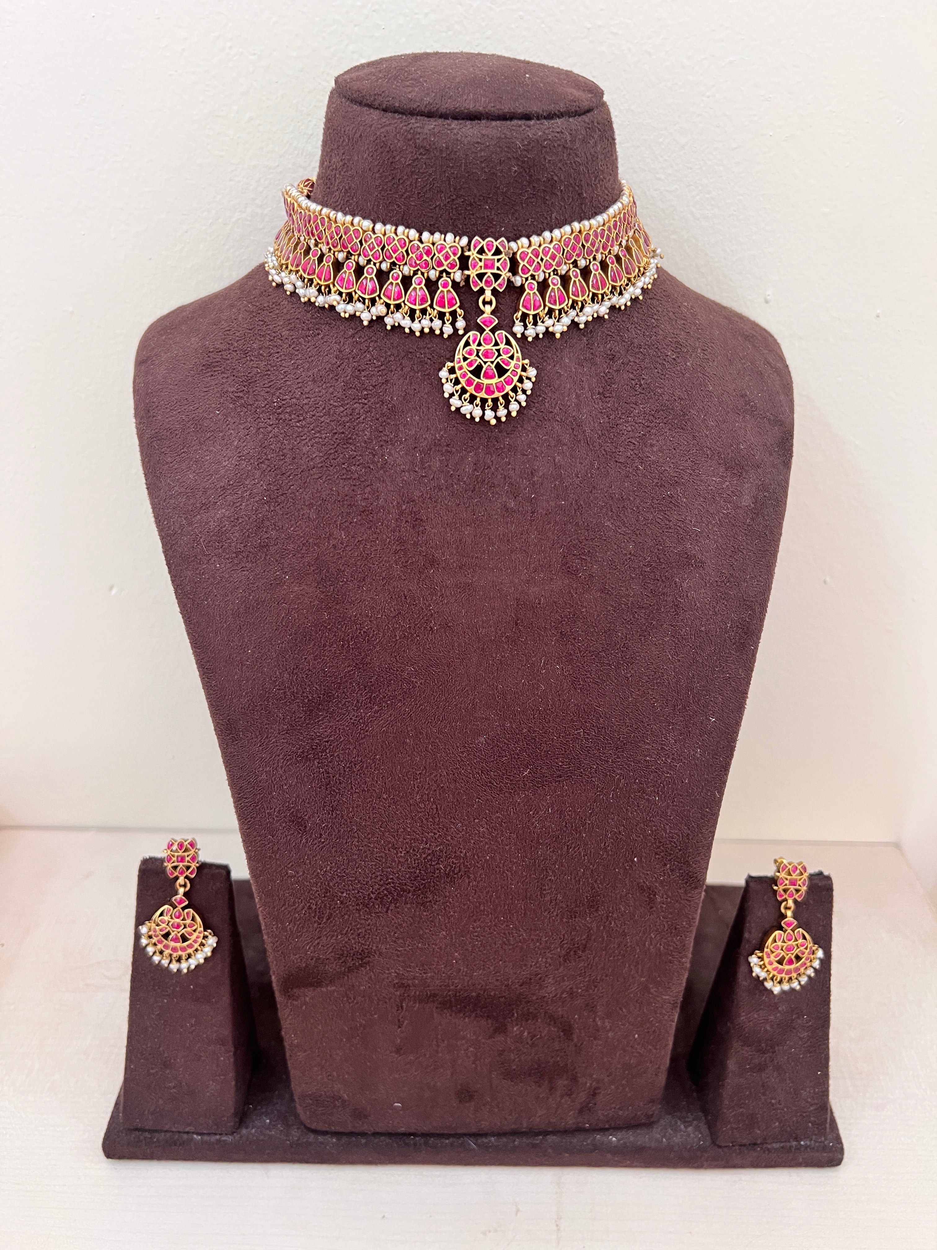 Ruby kundan matha patti, SET-Silver Neckpiece-PL-House of Taamara