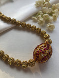 Ruby kundan oval necklace with hexagonal antique style bead chain-Silver Neckpiece-PL-House of Taamara