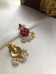 Ruby & kundan pear shape studs-Earrings-PL-House of Taamara