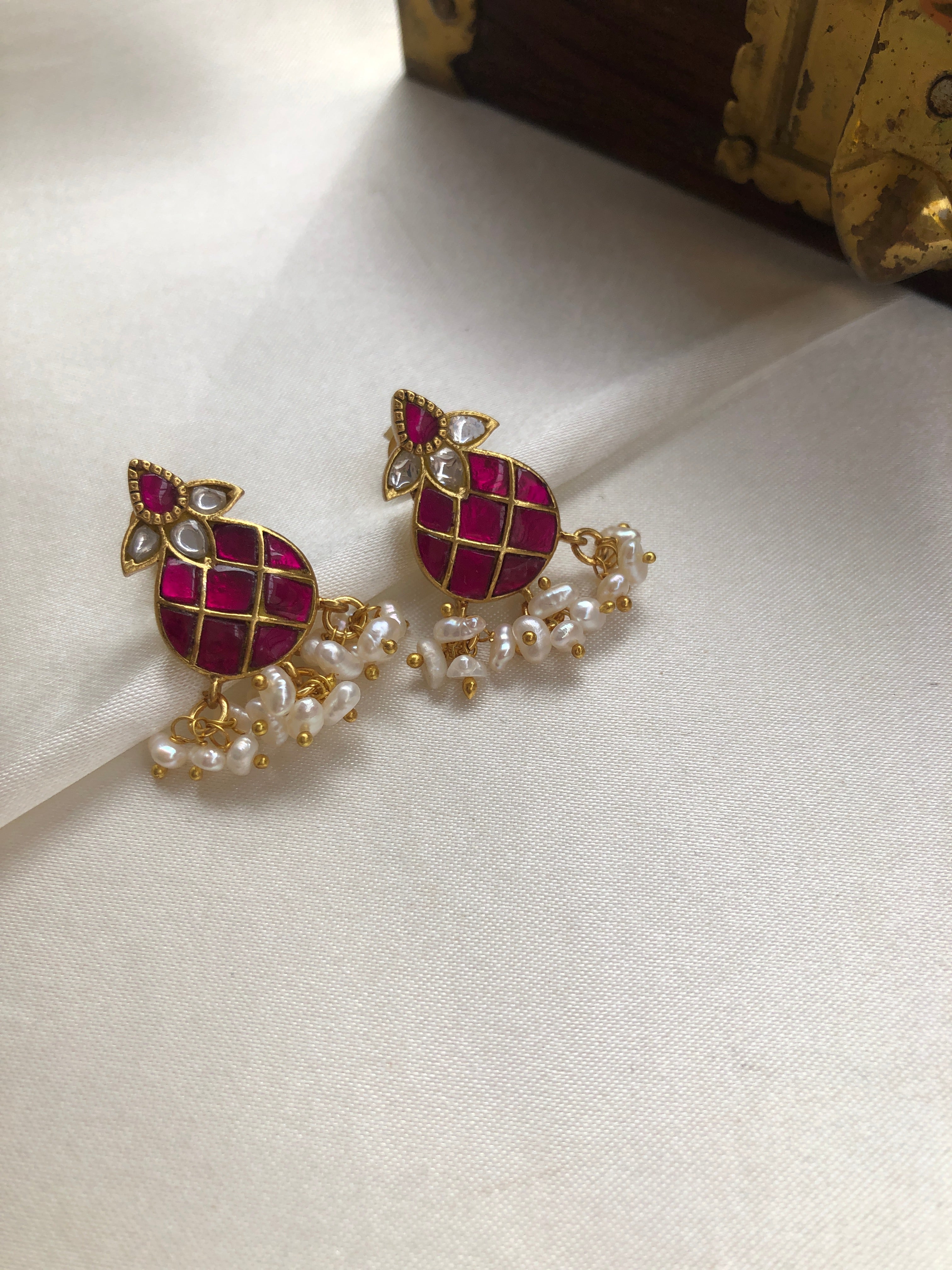 Ruby & kundan pear shape studs-Earrings-PL-House of Taamara