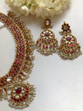 Ruby kundan & pearls antique style necklace with earrings set (MADE TO ORDER)-Silver Neckpiece-PL-House of Taamara