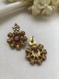 Ruby & kundan round antique earrings-Earrings-PL-House of Taamara