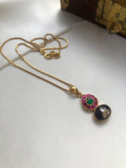 Ruby paisley black onyx with kundan inlay work pendant-Silver Neckpiece-PL-House of Taamara