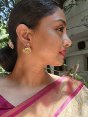 Ruby peacock earrings with pearls around-Earrings-PL-House of Taamara
