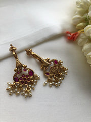 Ruby spinel bugadi with pearls bunch clip on-Earrings-PL-House of Taamara