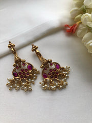 Ruby spinel bugadi with pearls bunch clip on-Earrings-PL-House of Taamara