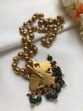 Ruby style peacock pendant with gold polish mohan mala-Silver Neckpiece-PL-House of Taamara