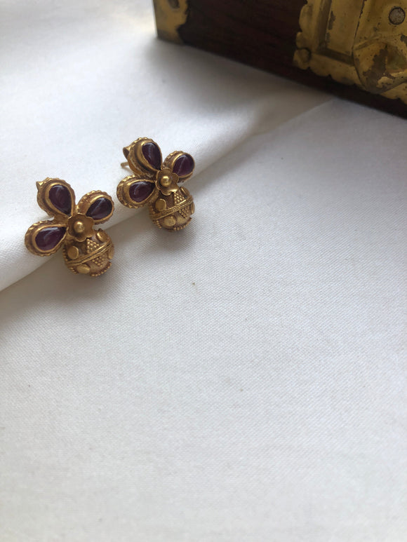Ruby with antique bead earrings-Earrings-PL-House of Taamara