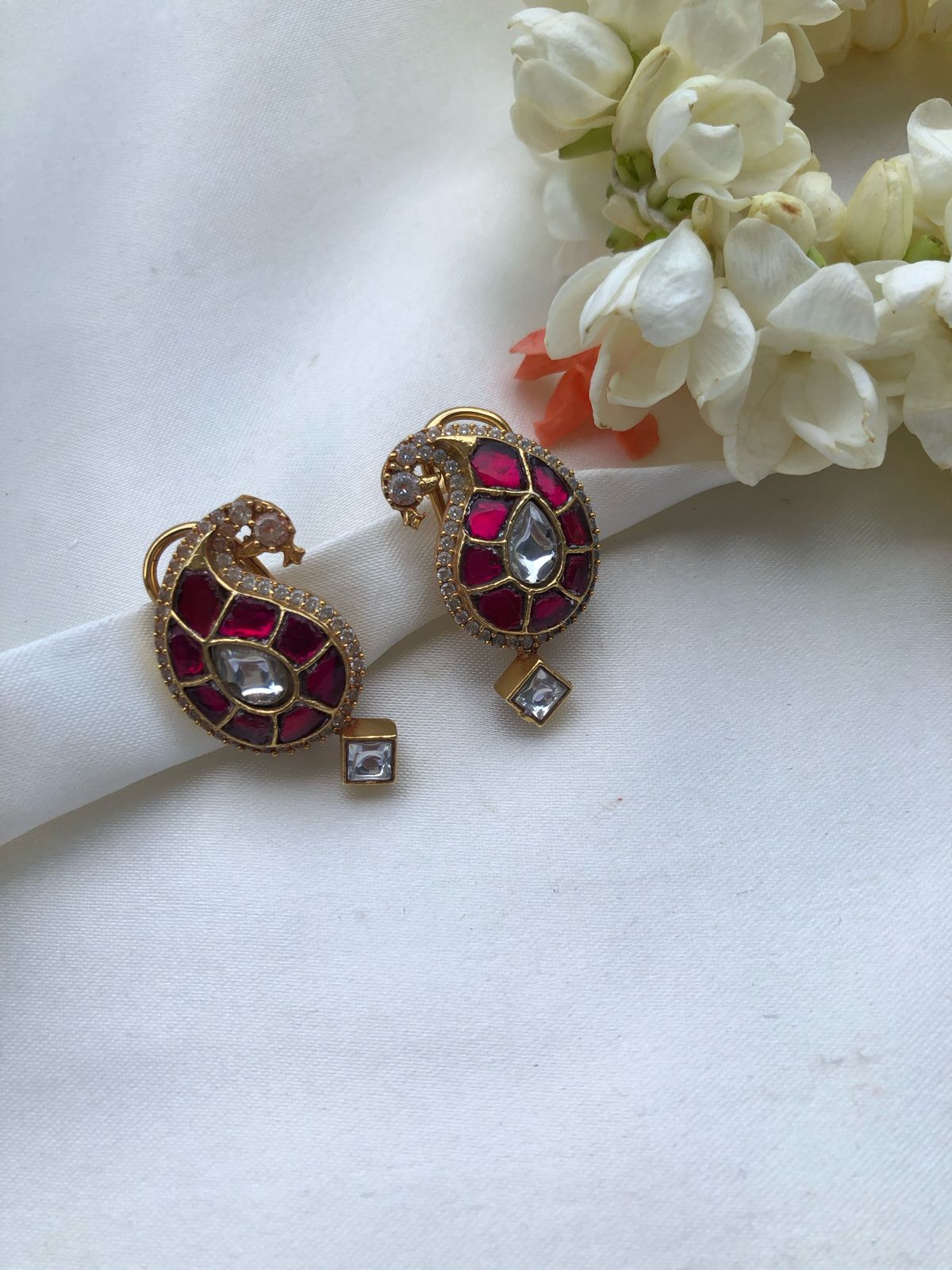 Ruby zircon paisley studds-Earrings-PL-House of Taamara