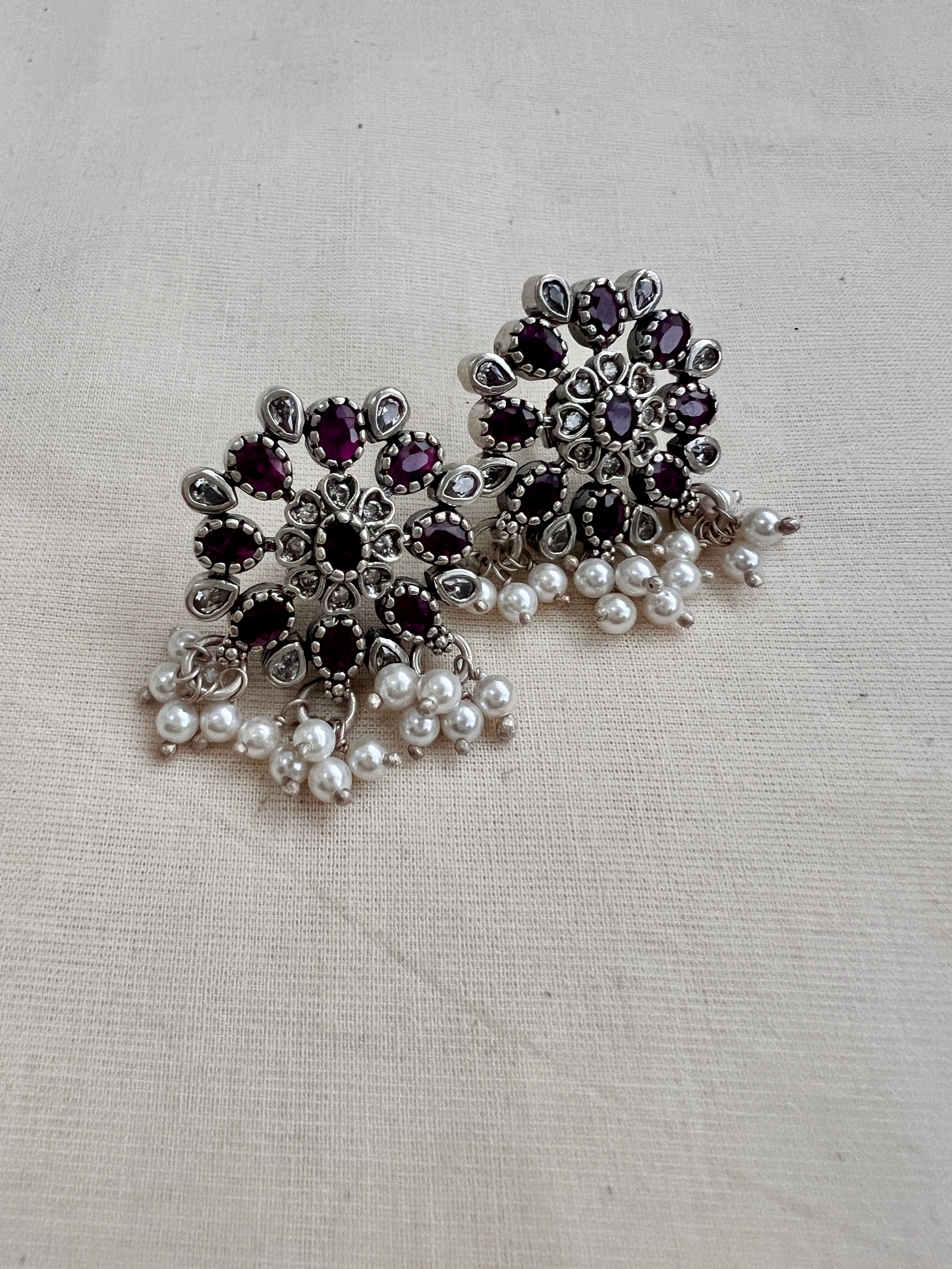 Ruby & zircon studs with pearls-Earrings-CI-House of Taamara