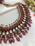 Semi precious Ruby and Kundan style necklace with antique pearls vintage necklace (MADE TO ORDER)-Silver Neckpiece-PL-House of Taamara