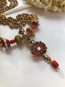 Semi precious kundan necklace with peacock motifs & gold polish chain-Silver Neckpiece-PL-House of Taamara