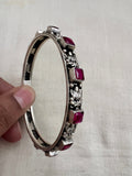 Silver bangle with ruby stone and peacock-Silver Bracelet-CI-House of Taamara