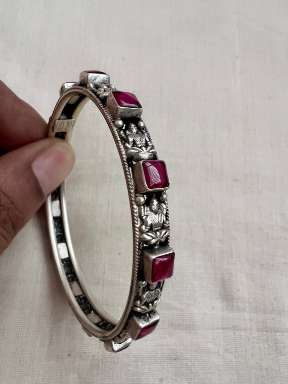 Silver bangle with ruby stone and peacock-Silver Bracelet-CI-House of Taamara