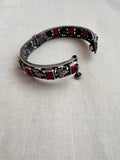 Silver bangle with ruby stone and peacock, side screw-Silver Bracelet-CI-House of Taamara