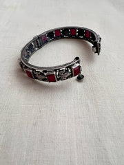 Silver Bangle With Ruby Stone and Peacock, Side Screw-Silver Bracelet-CI-House of Taamara