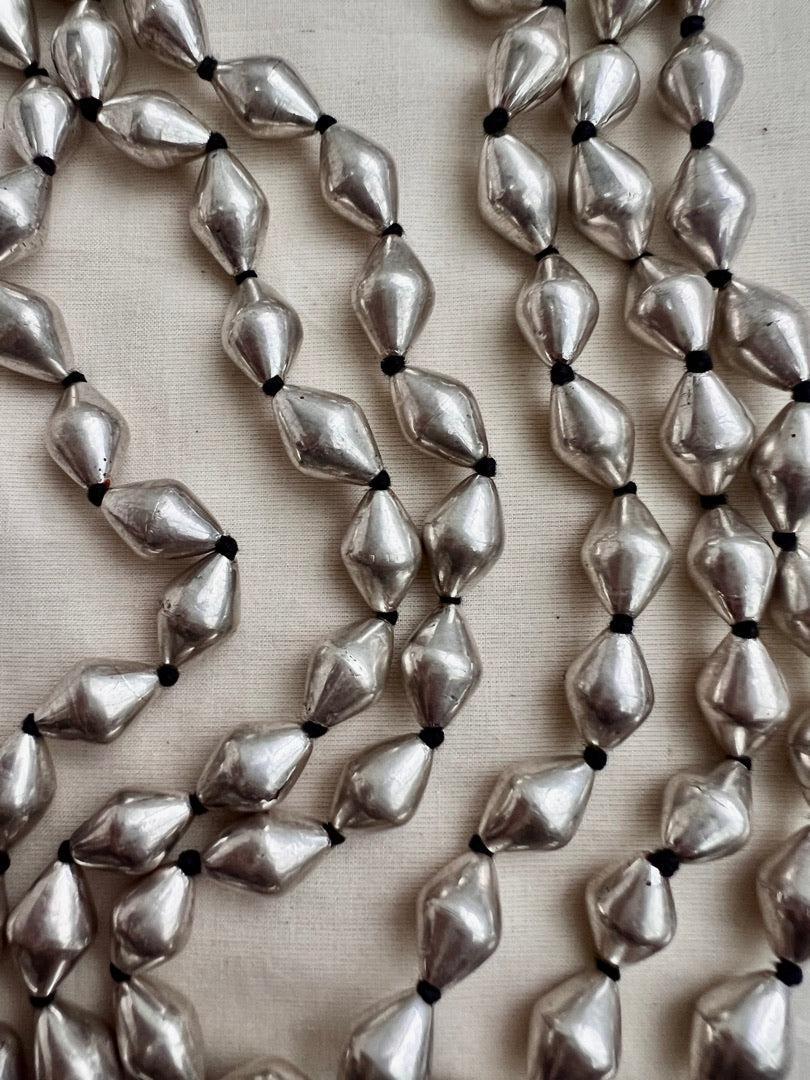 Silver dholki beads 3 layer chain-Silver Neckpiece-CI-House of Taamara