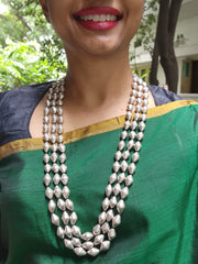 Silver dholki beads 3 layer chain-Silver Neckpiece-CI-House of Taamara