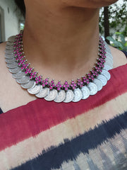 Silver kasumala with pink kemp-Silver Neckpiece-CI-House of Taamara