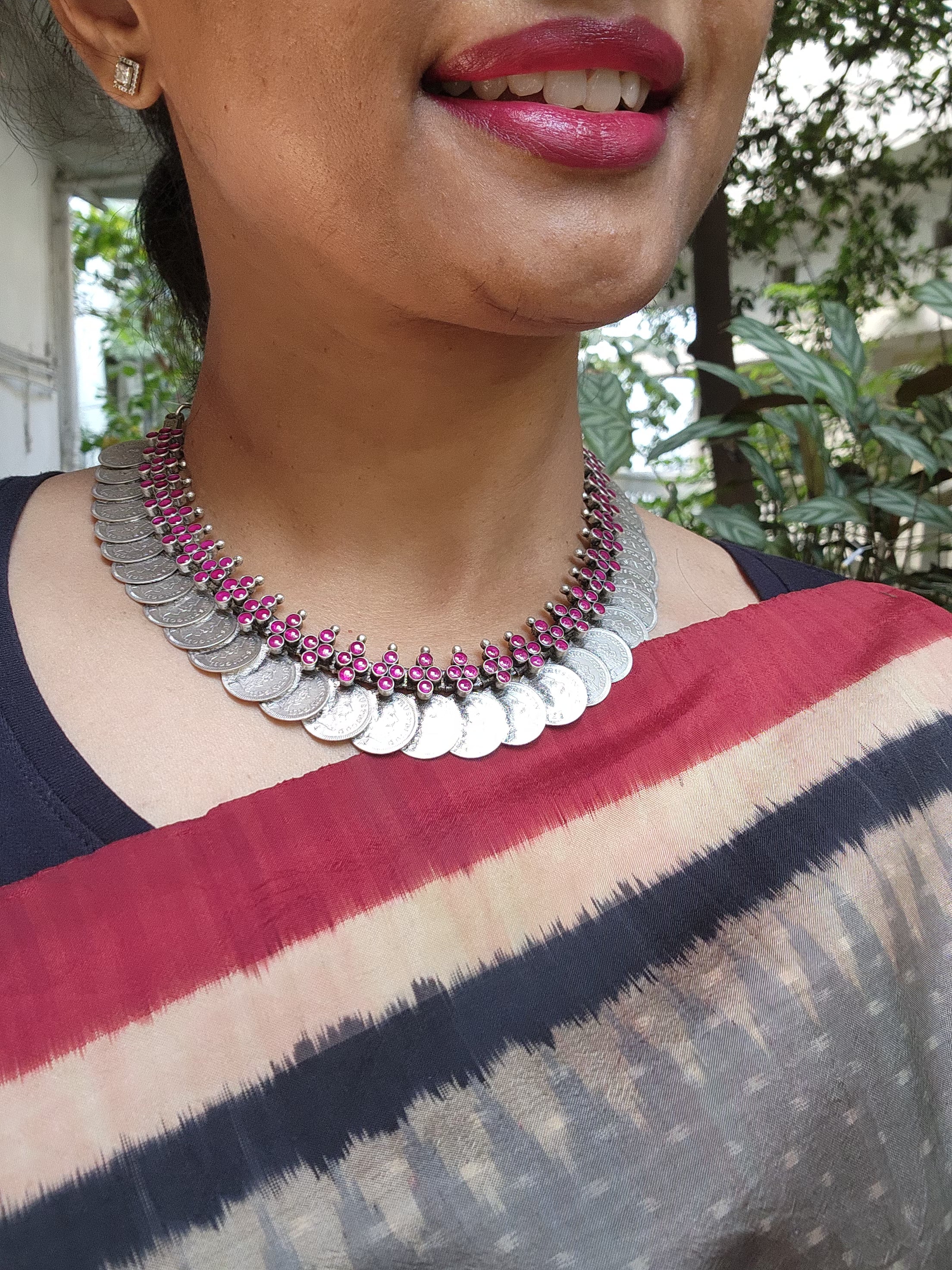 Silver kasumala with pink kemp-Silver Neckpiece-CI-House of Taamara