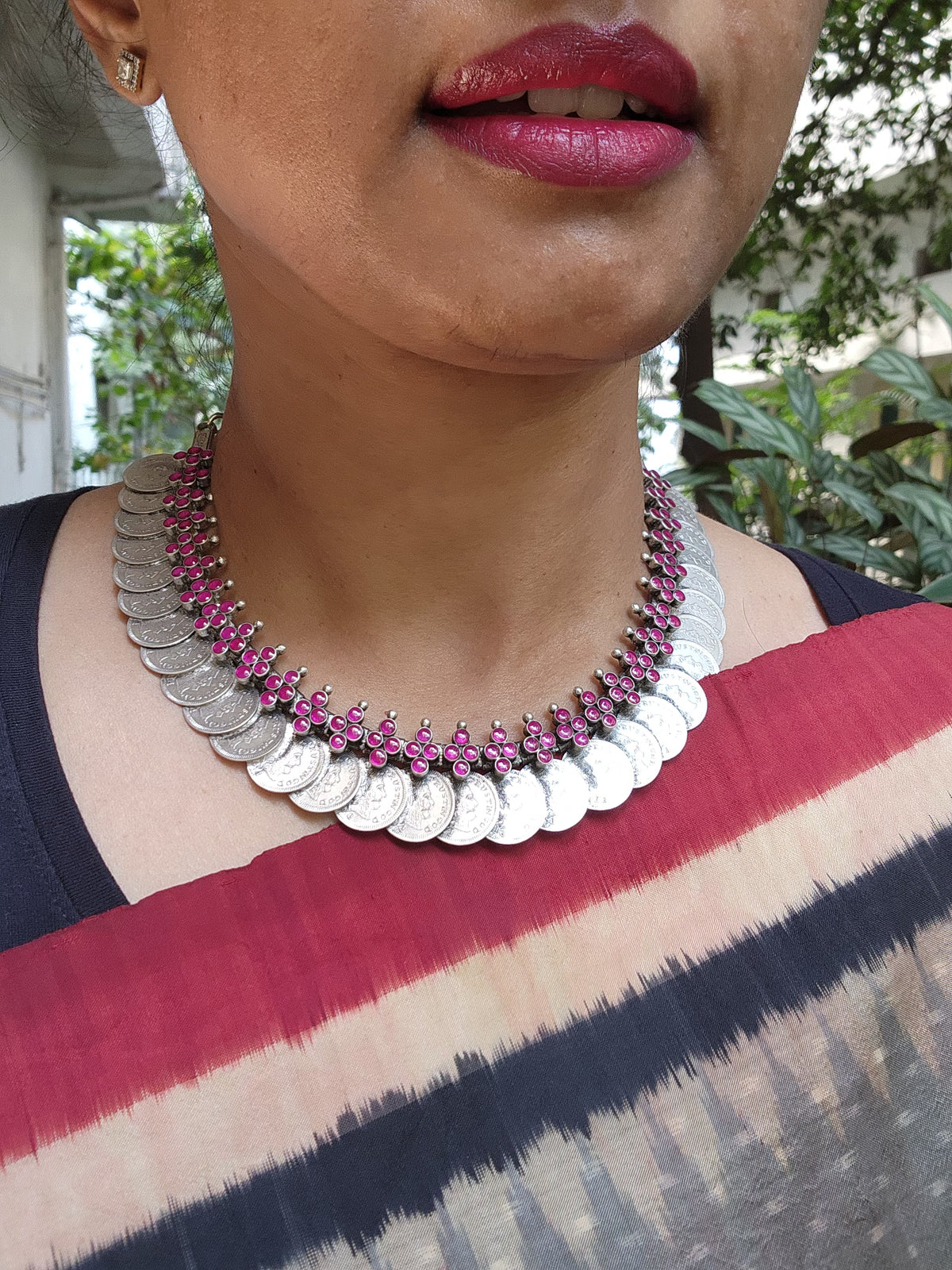 Silver kasumala with pink kemp-Silver Neckpiece-CI-House of Taamara