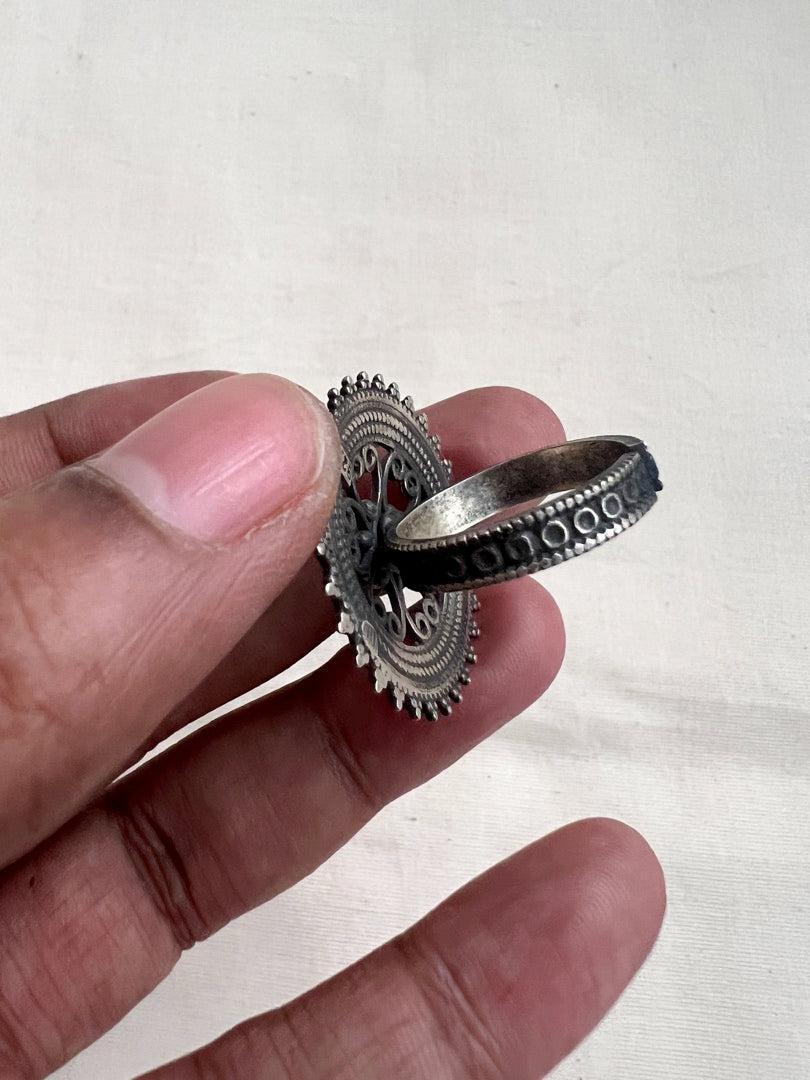 Silver mesh work adjustable finger ring | House of Taamara