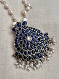 Silver pearl chain with blue kemp pendant-Silver Neckpiece-CI-House of Taamara