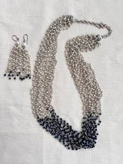 Silver pearls & blue iolite beads bunch necklace, SET-Silver Neckpiece-CI-House of Taamara