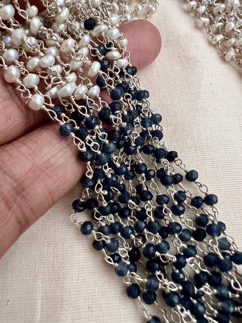 Silver pearls & blue iolite beads bunch necklace, SET-Silver Neckpiece-CI-House of Taamara