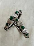 Silver polish emerald & coin bangles, pair-Silver Bracelet-CI-House of Taamara