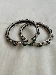 Silver Polish Emerald & Coin Bangles, Pair-Silver Bracelet-CI-House of Taamara