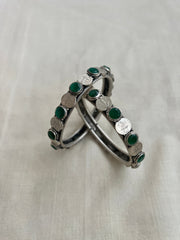 Silver Polish Emerald & Coin Bangles, Pair-Silver Bracelet-CI-House of Taamara