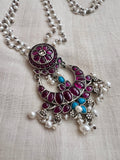 Silver polish pink kemp pendant with pearl chain-Silver Neckpiece-CI-House of Taamara