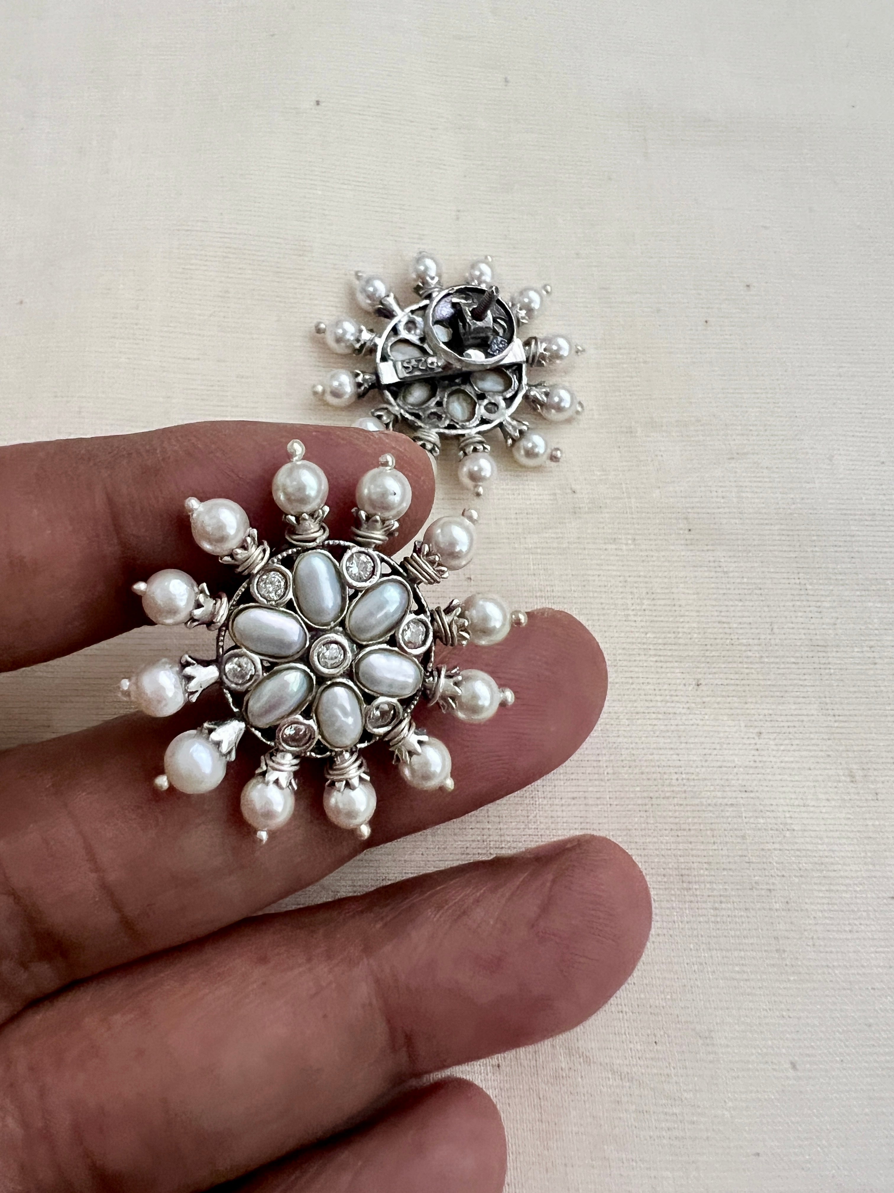 Silver studs with pearls-Earrings-CI-House of Taamara