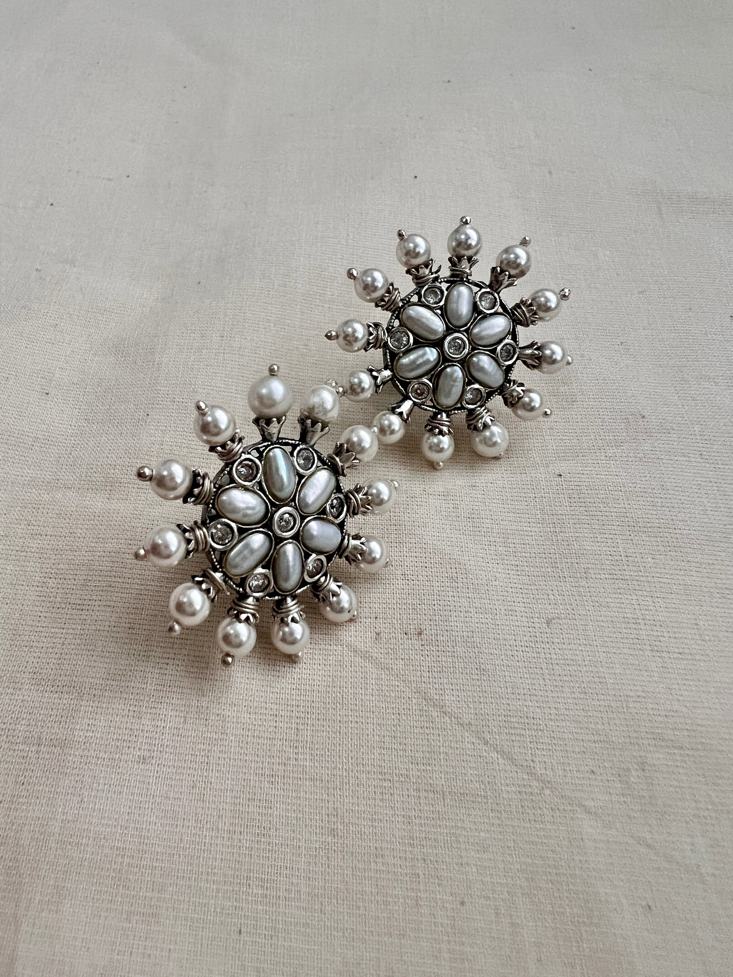 Silver studs with pearls-Earrings-CI-House of Taamara